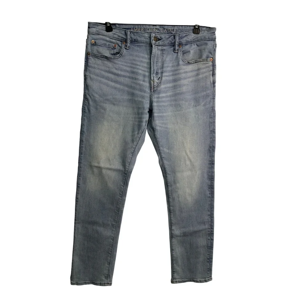 American Eagle Airflex+‎ Slim Straight Light Wash Blue Jeans Mens 36x32